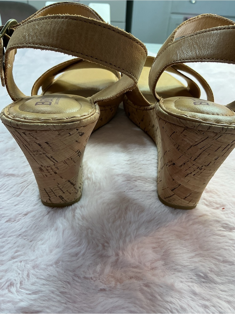 Born Cognac Brown Leather Crisscross Wedge Sandals c130 - Picture 6 of 7
